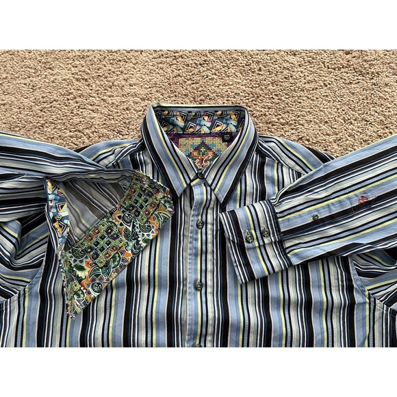 ROBERT GRAHAM Multi Striped Paisley Flip Cuff Button Shirt Men’s Size Medium M - Picture 1 of 12